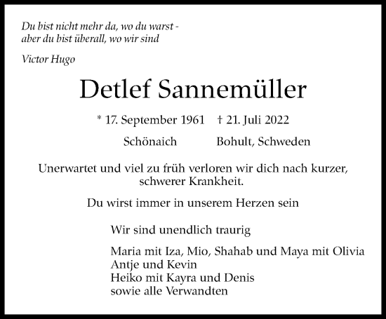 Traueranzeige von Detlef Sannemüller von Leonberger Kreiszeitung / Strohgäu Extra