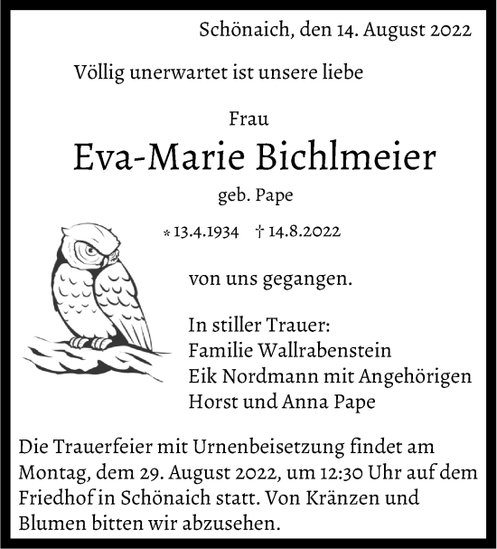Traueranzeige von Eva-Marie Bichlmeier von Leonberger Kreiszeitung / Strohgäu Extra