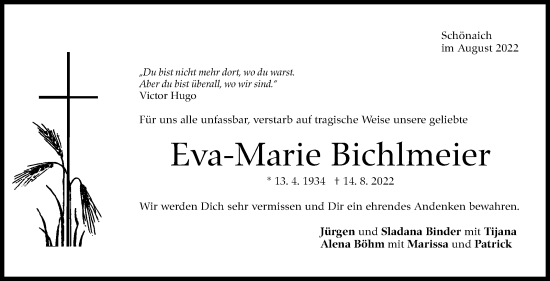 Traueranzeige von Eva-Marie Bichlmeier von Leonberger Kreiszeitung / Strohgäu Extra