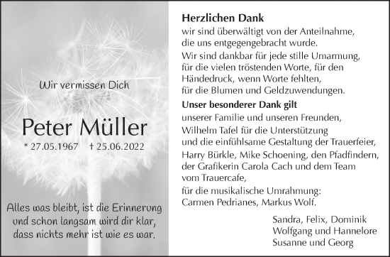 Traueranzeige von Peter Müller von Leonberger Kreiszeitung / Strohgäu Extra