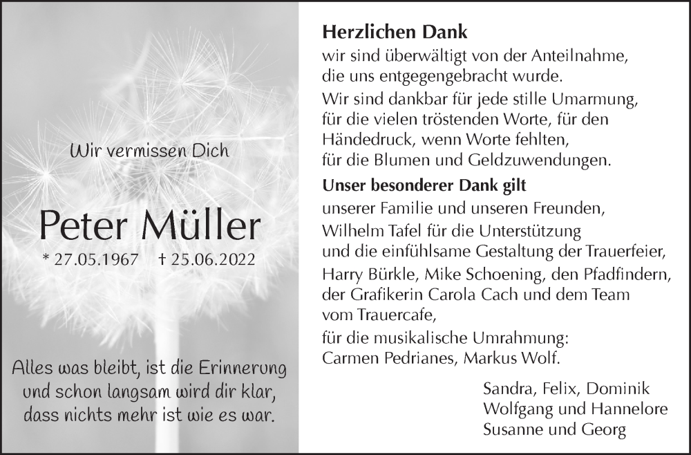  Traueranzeige für Peter Müller vom 04.08.2022 aus Leonberger Kreiszeitung / Strohgäu Extra