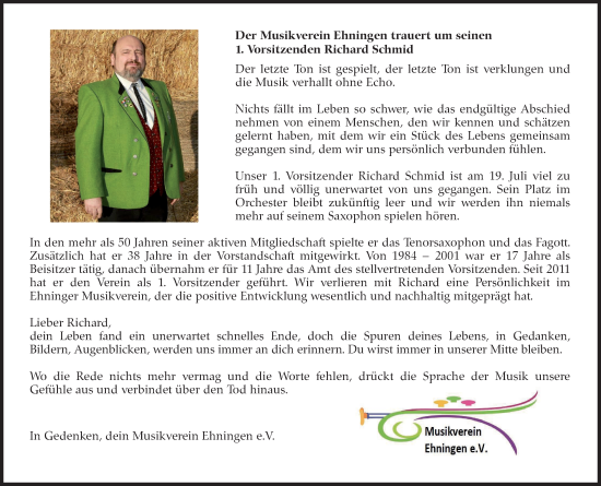Traueranzeige von Richard Schmid von Leonberger Kreiszeitung / Strohgäu Extra