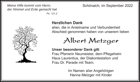 Traueranzeige von Albert Metzger von Leonberger Kreiszeitung / Strohgäu Extra