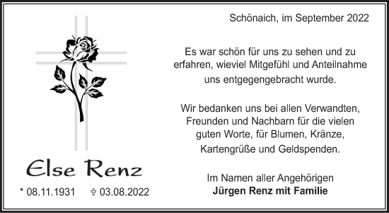 Traueranzeige von Else Renz von Leonberger Kreiszeitung / Strohgäu Extra