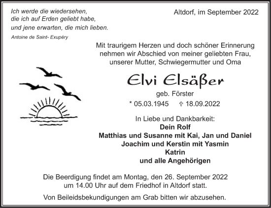Traueranzeige von Elvi Elsäßer von Leonberger Kreiszeitung / Strohgäu Extra