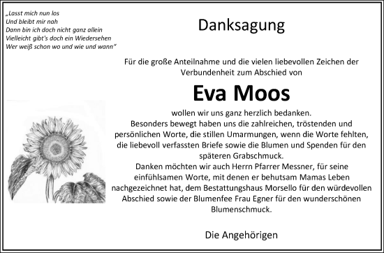 Traueranzeige von Eva Moos von Leonberger Kreiszeitung / Strohgäu Extra