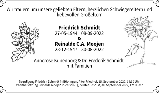 Traueranzeige von Friedrich und Reinalde  von Leonberger Kreiszeitung / Strohgäu Extra