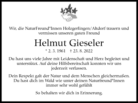 Traueranzeige von Helmut Gieseler von Leonberger Kreiszeitung / Strohgäu Extra