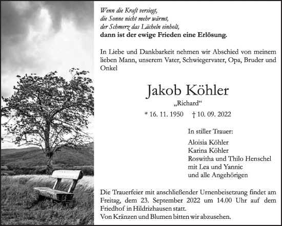 Traueranzeige von Jakob Köhler von Leonberger Kreiszeitung / Strohgäu Extra