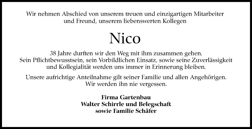  Traueranzeige für Nico  vom 01.09.2022 aus Leonberger Kreiszeitung / Strohgäu Extra