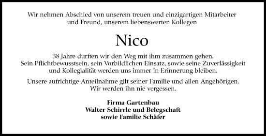 Traueranzeige von Nico  von Leonberger Kreiszeitung / Strohgäu Extra