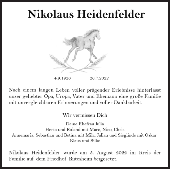 Traueranzeige von Nikolaus Heidenfelder von Leonberger Kreiszeitung / Strohgäu Extra