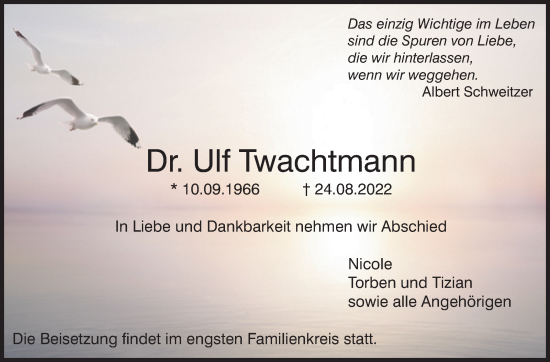 Traueranzeige von Ulf Twachtmann von Leonberger Kreiszeitung / Strohgäu Extra