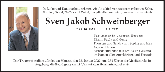 Traueranzeige von Sven Jakob Schweinberger von Leonberger Kreiszeitung / Strohgäu Extra