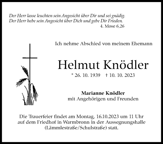 Traueranzeige von Helmut Knödler von Leonberger Kreiszeitung / Strohgäu Extra