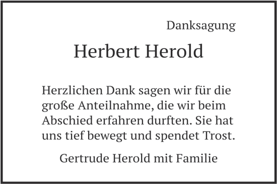 Traueranzeige von Herbert Herold von Leonberger Kreiszeitung / Strohgäu Extra
