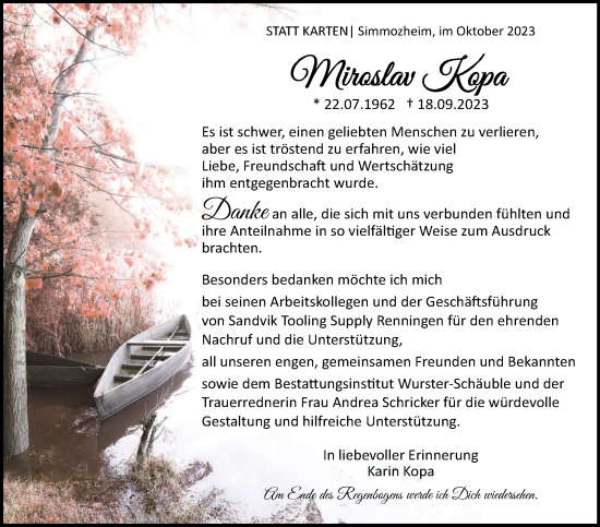 Traueranzeige von Miroslav Kopa von Leonberger Kreiszeitung / Strohgäu Extra