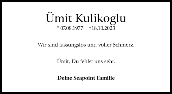 Traueranzeige von Ümit Kulikoglu von Leonberger Kreiszeitung / Strohgäu Extra