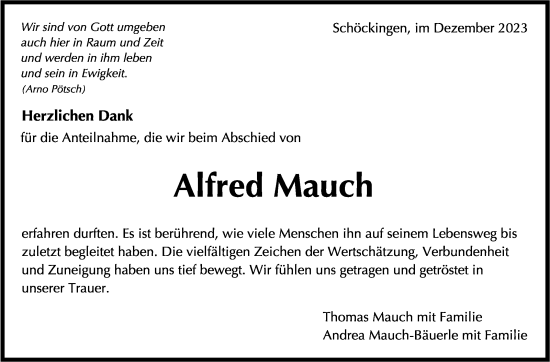 Traueranzeige von Alfred Mauch von Leonberger Kreiszeitung / Strohgäu Extra