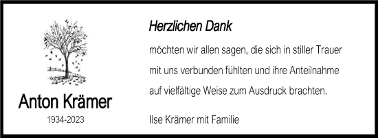 Traueranzeige von Anton Krämer von Leonberger Kreiszeitung / Strohgäu Extra