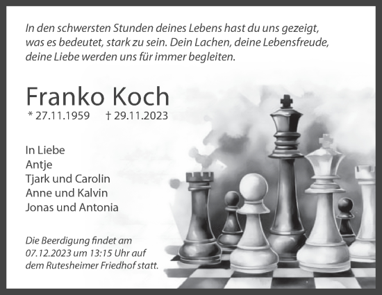 Traueranzeige von Franko Koch von Leonberger Kreiszeitung / Strohgäu Extra