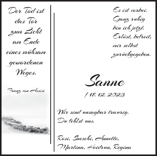 Traueranzeige von Sanne  von Leonberger Kreiszeitung / Strohgäu Extra