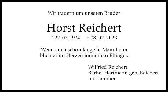 Traueranzeige von Horst Reichert von Leonberger Kreiszeitung / Strohgäu Extra