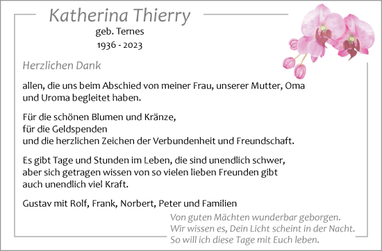 Traueranzeige von Katherina Thierry von Leonberger Kreiszeitung / Strohgäu Extra