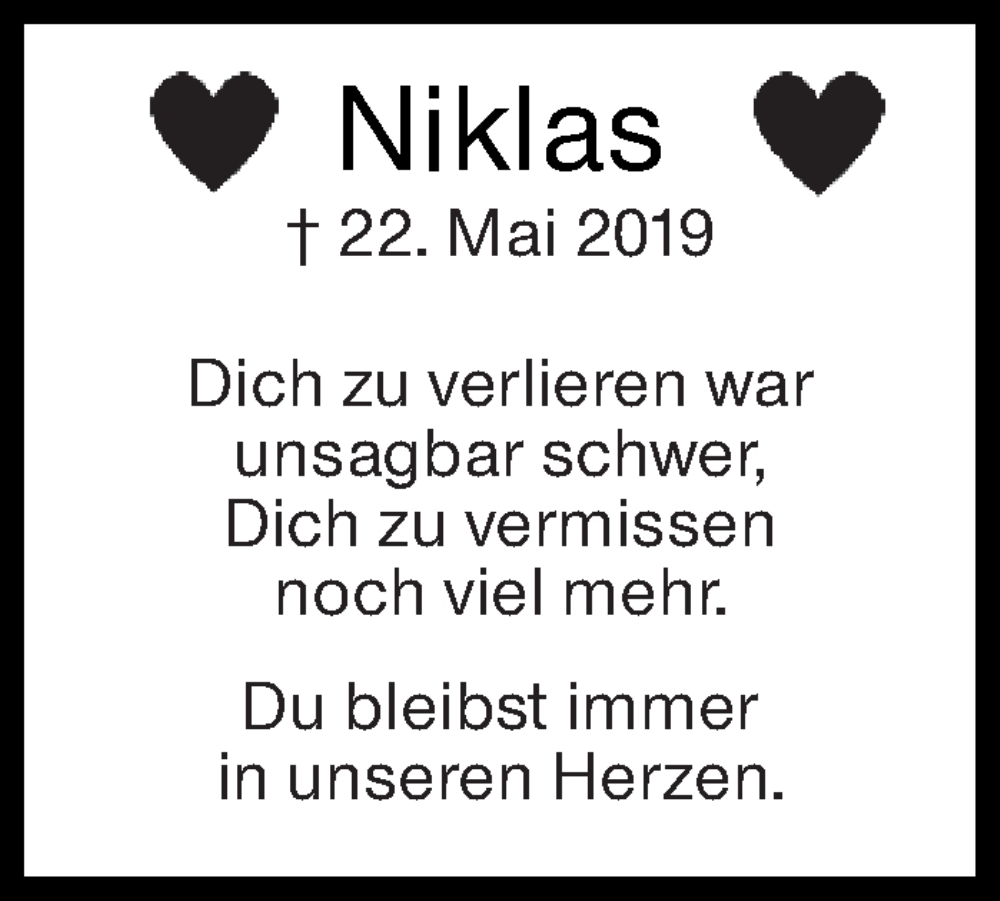  Traueranzeige für Niklas Beestermöller vom 22.05.2023 aus Leonberger Kreiszeitung / Strohgäu Extra