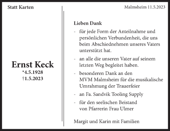 Traueranzeige von Ernst Keck von Leonberger Kreiszeitung / Strohgäu Extra
