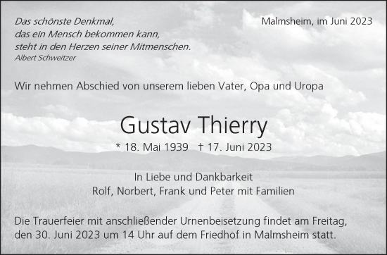Traueranzeige von Gustav Thierry von Leonberger Kreiszeitung / Strohgäu Extra