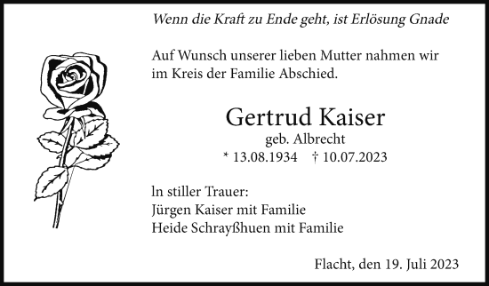 Traueranzeige von Gertrud Kaiser von Leonberger Kreiszeitung / Strohgäu Extra