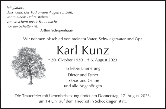 Traueranzeige von Karl Kunz von Leonberger Kreiszeitung / Strohgäu Extra