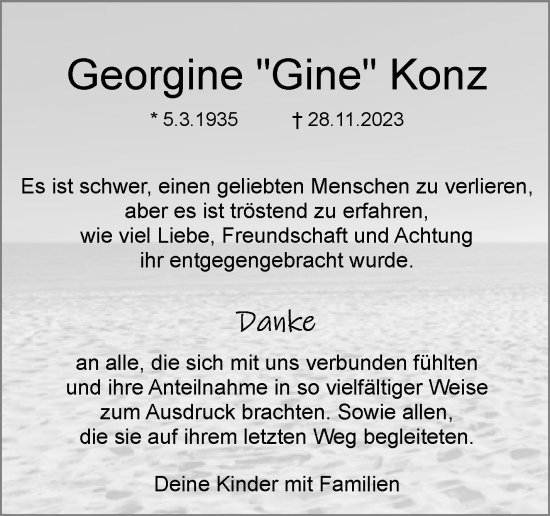 Traueranzeige von Georgine Konz von Leonberger Kreiszeitung / Strohgäu Extra