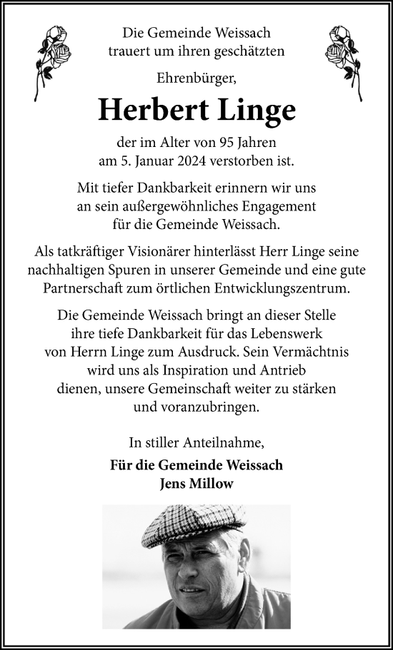 Traueranzeige von Herbert Linge von Leonberger Kreiszeitung / Strohgäu Extra