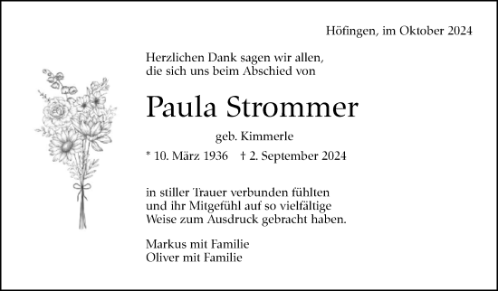 Traueranzeige von Strommer Paula von Leonberger Kreiszeitung / Strohgäu Extra