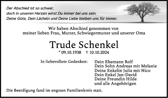 Traueranzeige von Trude Schenkel von Leonberger Kreiszeitung / Strohgäu Extra