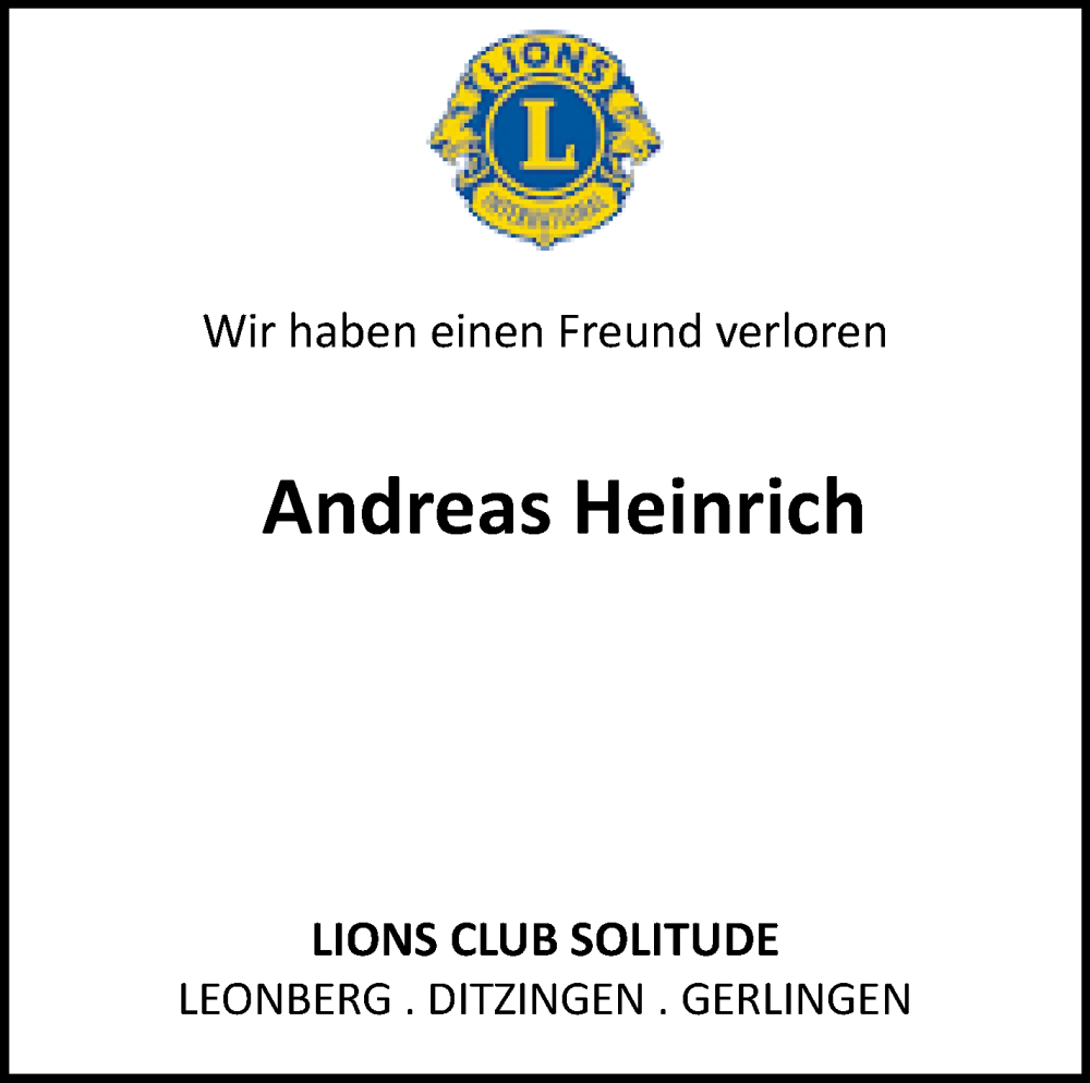  Traueranzeige für Andreas Heinrich vom 02.11.2024 aus Leonberger Kreiszeitung / Strohgäu Extra
