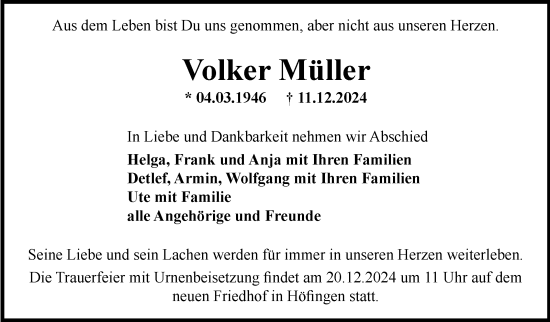 Traueranzeige von Volker Müller von Leonberger Kreiszeitung / Strohgäu Extra