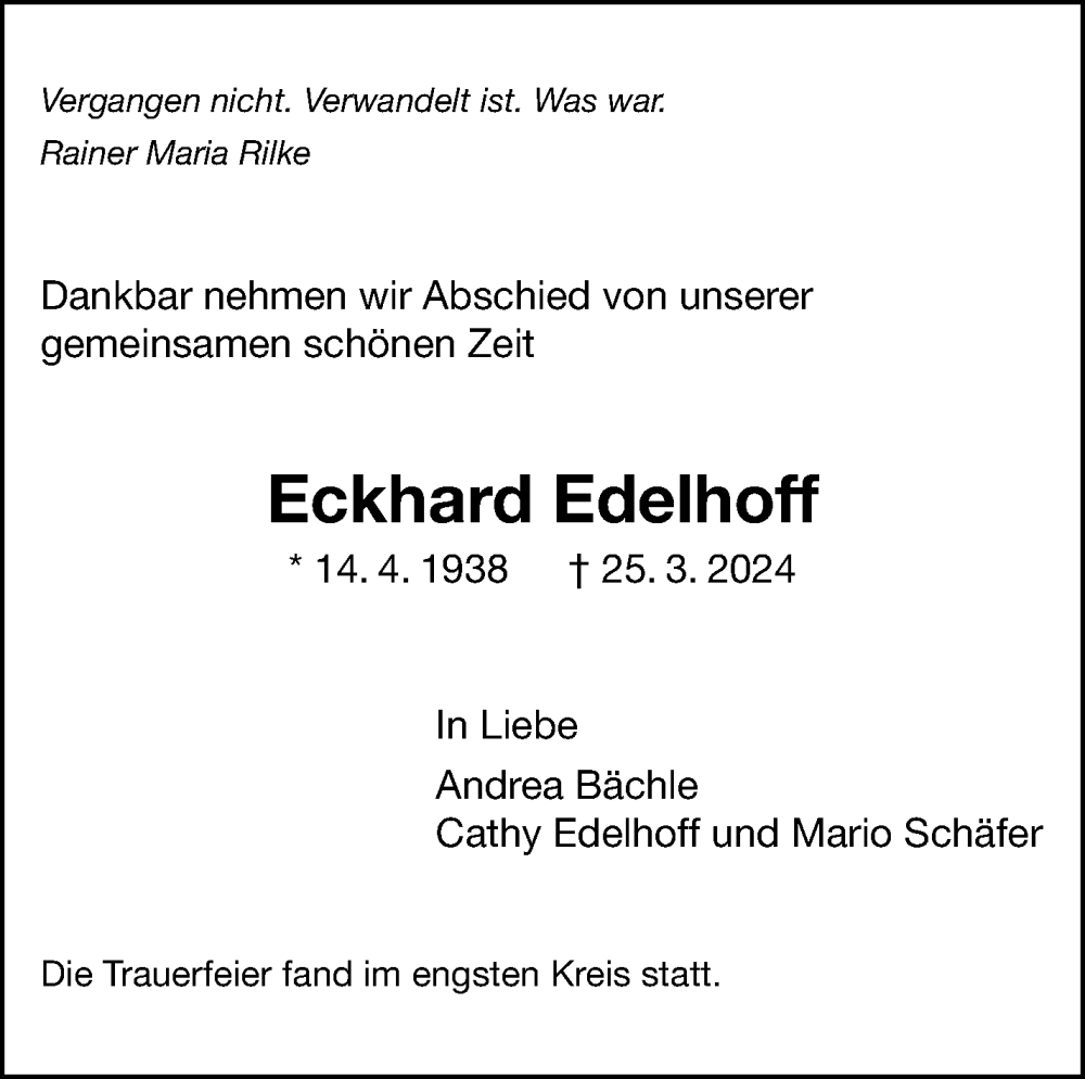  Traueranzeige für Eckhard Edelhoff vom 13.04.2024 aus Leonberger Kreiszeitung / Strohgäu Extra