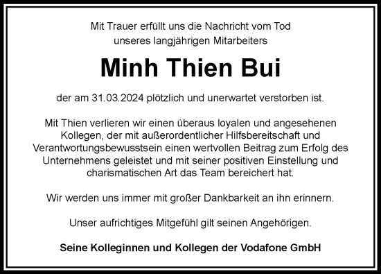 Traueranzeige von Minh Thien Bui von Leonberger Kreiszeitung / Strohgäu Extra