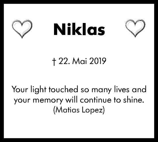 Traueranzeige von Niklas Beestermöller von Leonberger Kreiszeitung / Strohgäu Extra