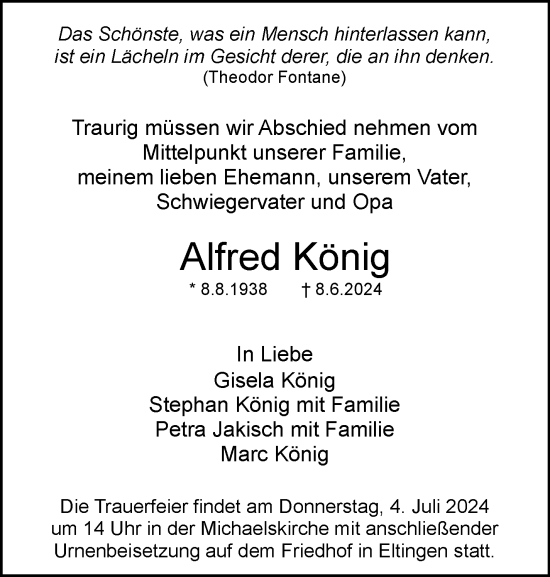 Traueranzeige von Alfred König von Leonberger Kreiszeitung / Strohgäu Extra