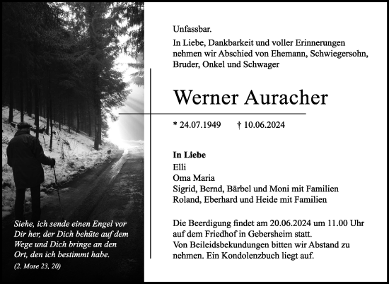 Traueranzeige von Werner Auracher von Leonberger Kreiszeitung / Strohgäu Extra