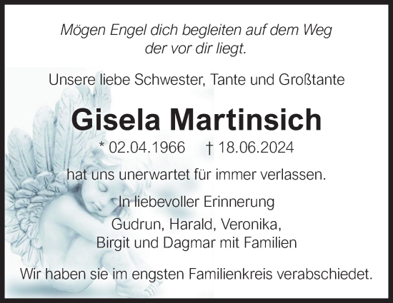 Traueranzeige von Gisela Martinsich von Leonberger Kreiszeitung / Strohgäu Extra