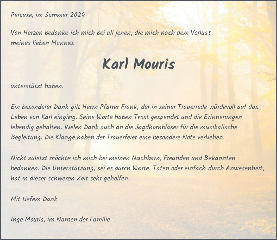 Traueranzeige von Karl Mouris von Leonberger Kreiszeitung / Strohgäu Extra