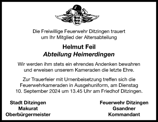 Traueranzeige von Helmut Feil von Leonberger Kreiszeitung / Strohgäu Extra