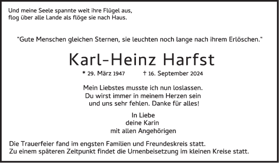 Traueranzeige von Karl-Heinz Harfst von Leonberger Kreiszeitung / Strohgäu Extra