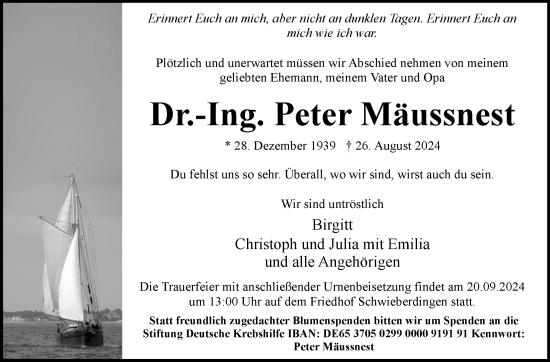 Traueranzeige von Peter Mäussnest von Leonberger Kreiszeitung / Strohgäu Extra