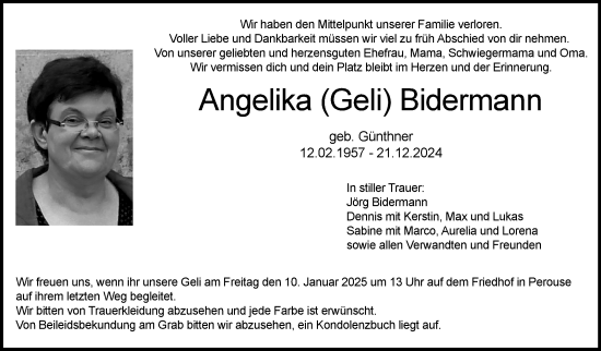 Traueranzeige von Angelika Bidermann von Leonberger Kreiszeitung / Strohgäu Extra